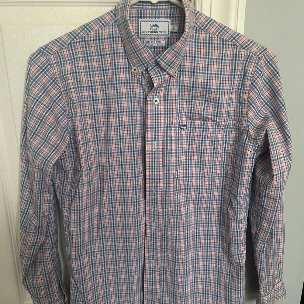 Southern Tide Boy’s Blue & Pink Plaid Button-Down Shirt